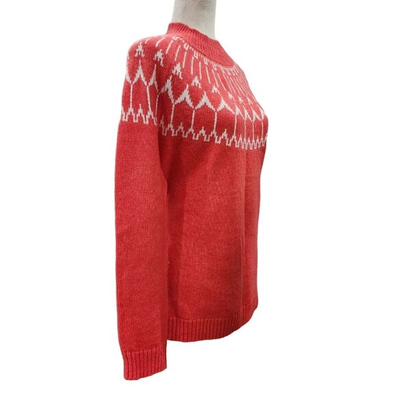 Talbots Petite Womens Wool Blend Coral Sweater Fair Isle Mock Neck Size Lp - Picture 4 of 10